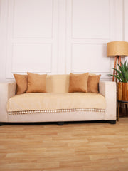 Beige Chenille Sofa Cover 70x60 Inch – Soft, Durable & Textured Fabric with Tassels | Full Coverage   Sofa for Living Room, Bedroom, or Drawing Room